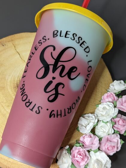 'She Is...' Mint and Purple Colour Changing 24 oz Cold Cup