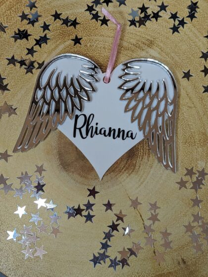 Personalised Memorial Heart With Angel Wings Decoration