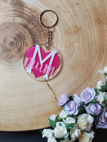 M is for Mum Pink Heart Circle Keychain