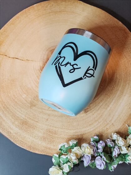 Personalised Coffee Heart Insulated Pastel Wine Tumbler